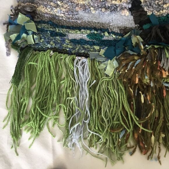 OOAK handmade woven wall hanging blue green. A0002 - Picture 4 of 7